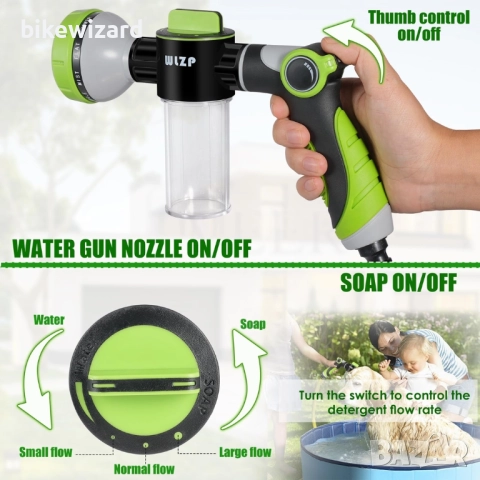 Пистолет за поливане WLZP, 10 регулируеми режима на пръскане, за миене на автомобили и др. НОВО, снимка 2 - Градински инструменти - 52553915