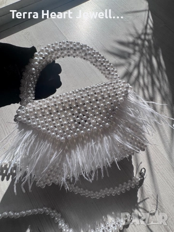 Дамска чанта от перли пера и кристали, снимка 4 - Чанти - 52502098