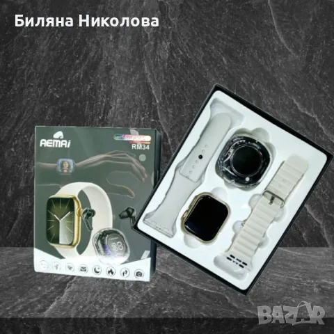 Смарт часовник с AMOLED дисплей и безжични слушалки, RM34, снимка 3 - Друга електроника - 49094433