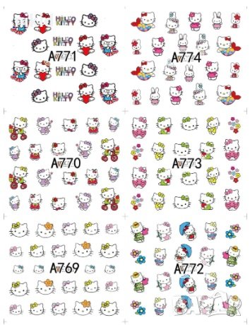 лист 12 в 1 HELLO KITTY Коте Кити слайдер татос ваденки водни стикери за нокти маникюр, снимка 4 - Продукти за маникюр - 32625707