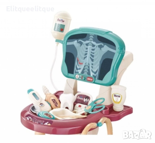 Комплект за игра на доктор, с количка, 29 аксесоара, със светлина, ЕКГ монитор, бял, снимка 3 - Образователни игри - 52319226