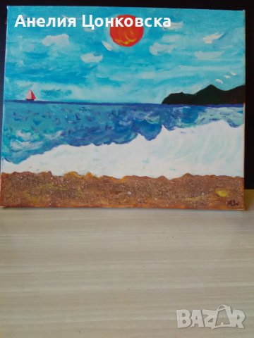 Морски пейзаж акрил върху платно, снимка 5 - Картини - 37250095