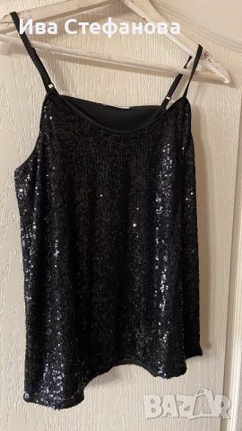 Черен нов еластичен парти коктелен коктейлен официален топ пайети . Размер S, снимка 2 - Корсети, бюстиета, топове - 43350169