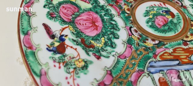 Китайски порцелан "Famille Rose Medallion", ръчно рисувана чиния, снимка 2 - Антикварни и старинни предмети - 39257188