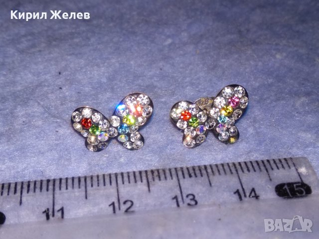 ЕФЕКТНИ СРЕБЪРНИ ОБЕЦИ ПЕПЕРУДИ СРЕБРО 925 с РАЗНОЦВЕТНИ ФАСЕТИРАНИ ИСКРЯЩИ КРИСТАЛИ 27981, снимка 10 - Обеци - 40502083