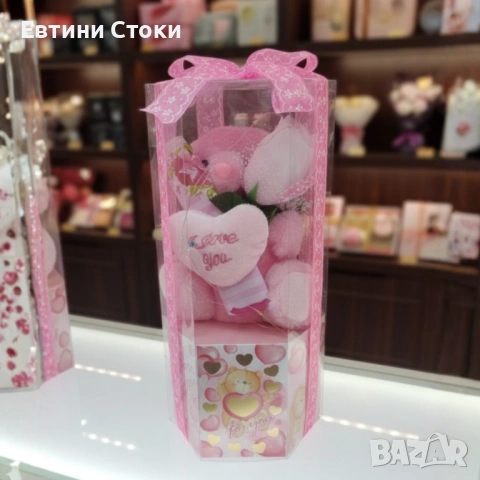 Подаръчен сет с плюшено мече „Love you“ в прозрачна кутия, снимка 5 - Романтични подаръци - 53069063