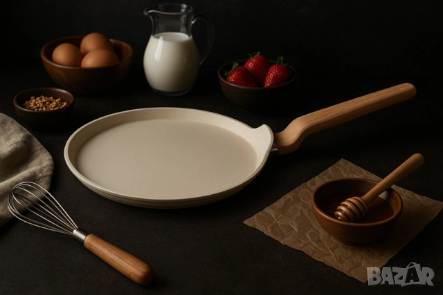 Тиган за палачинки Voltz Nice, 26x1.5см., Кован алуминий, Мраморно покр., Индукция, Кремав меланж, снимка 5 - Съдове за готвене - 52138261