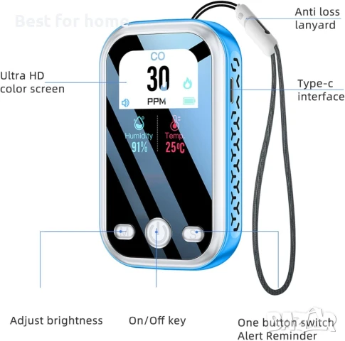 UPEVYLS Преносим детектор за въглероден оксид с голям цветен екран , снимка 2 - Други инструменти - 50642165