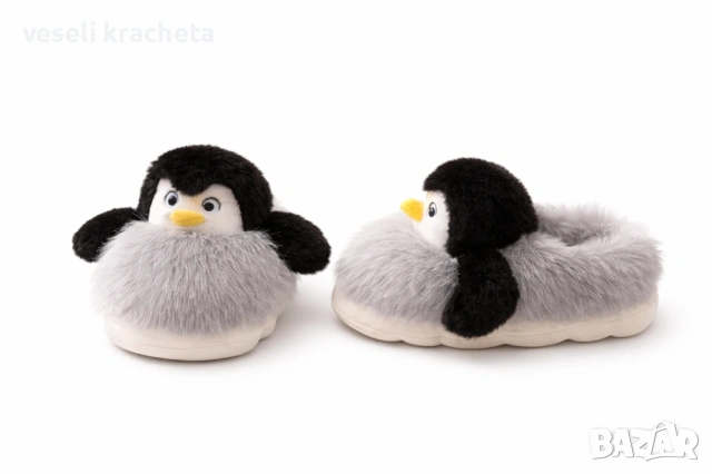 Дамски чехли с пингвин 3D Весели Крачета плюшени домашни пантофи пантофки, снимка 3 - Пантофи - 53452427