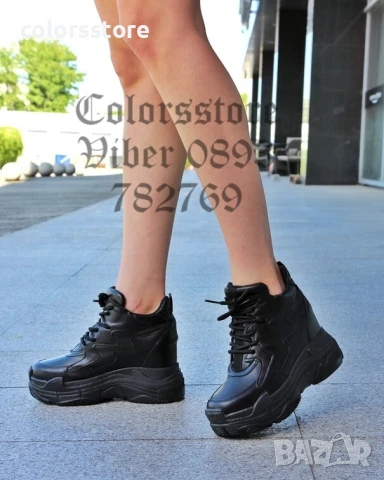 Кецове на платформа - черна кожа - PA100-1 