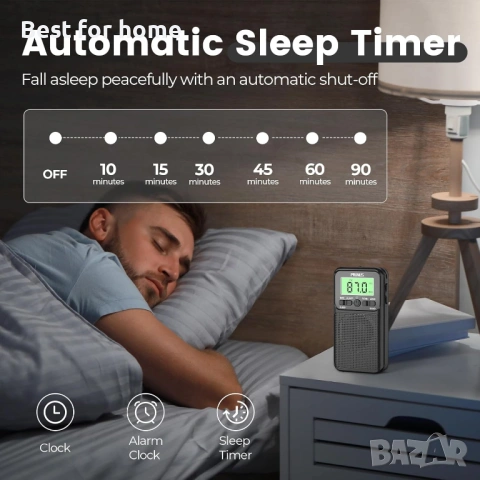 Портативно джобно радио PRUNUS J-128 – FM/AM, DSP чип, аларма и таймер за заспиване, снимка 5 - Радиокасетофони, транзистори - 53276463