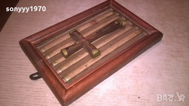 КРЪСТ В РАМКА-ДЪРВО/МЕД/КРИСТАЛИ-17Х11СМ, снимка 7 - Колекции - 27919868