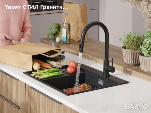 Графит гранитна кухненска мивка Сидни 620-45 Ergo Multilevel 620х500