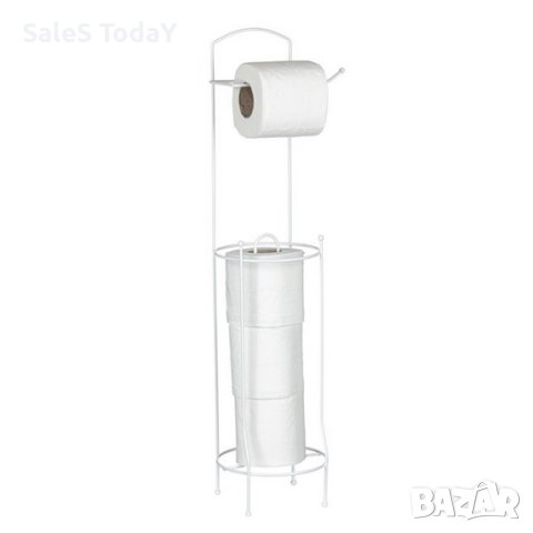 Стойка за тоалетна хартия, стояща поставка за тоалетна, Бял металик 15.3x65см