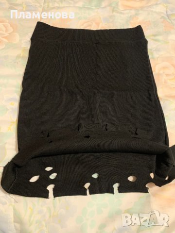 Черен комплект пола + блуза с накъсани елементи, снимка 3 - Поли - 40879187