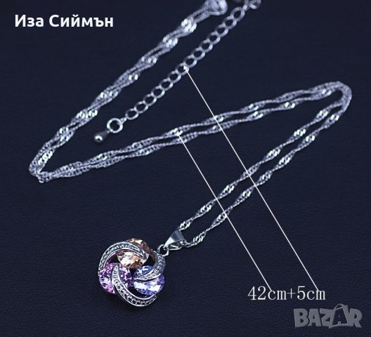 Сребърен комплект обици, пръстен и колие със сапфири и кубични цирконии, снимка 7 - Бижутерийни комплекти - 32502576