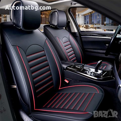 Комплект кожени калъфи за автомобил Automat, Универслни, 2бр к-т, Черно с червено, снимка 1 - Аксесоари и консумативи - 32462953