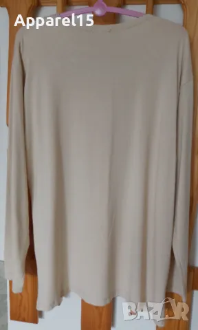 Бежова памучна блуза с бродерия, снимка 4 - Блузи с дълъг ръкав и пуловери - 50235085