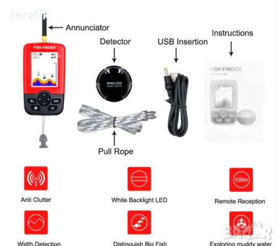 !Нов БЕЗЖИЧЕН РИБОЛОВЕН СОНАР, ЦВЕТЕН 100М от вносител 12 месеца гаранция.Страхотен подарък за рибар, снимка 2 - Екипировка - 37741527