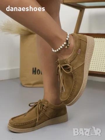 Дамски мокасини от естествен велур в цвят камел, снимка 3 - Дамски ежедневни обувки - 49874748