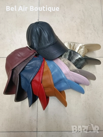 Кожена шапка с естествен пух, шапка с козирка, снимка 7 - Шапки - 38773978