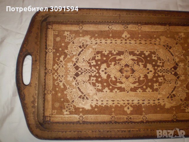19 ти век ръчно изработен дървен поднос с дръжки пирография, снимка 2 - Антикварни и старинни предмети - 44002421