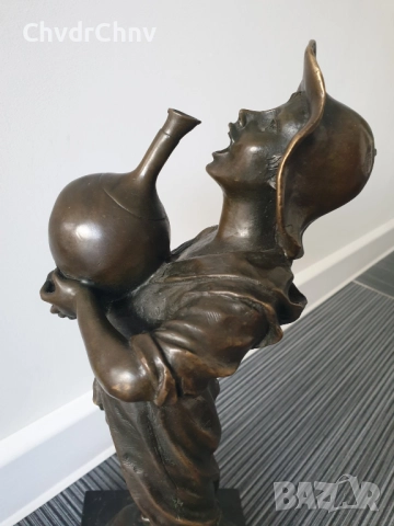 40см-6кг Barbella статуетка/стара италианска бронзова скулптура/фигура на момче пиещо от стомна, снимка 4 - Статуетки - 52804196