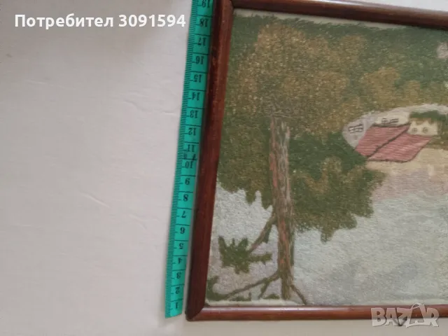 Стара картина ръчно шит пейзаж, снимка 2 - Антикварни и старинни предмети - 49737136