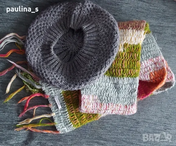 Два броя / Винтидж / Марков комплект от аксесоари - барета и шал , снимка 12 - Шапки - 44443640