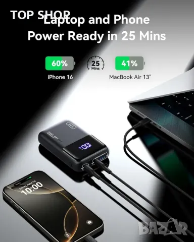 Външна батерия INIU Power Bank, 20000mAh 65W ултра малка USB C за лаптоп и телефон, оранжева, снимка 6 - Външни батерии - 49545383