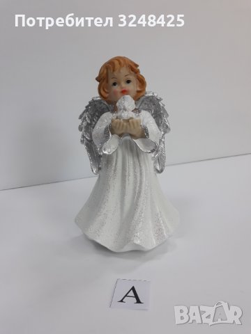 Бяло и сребристо -  Ангел изправен с гълъб - Модел А, снимка 2 - Статуетки - 37925726