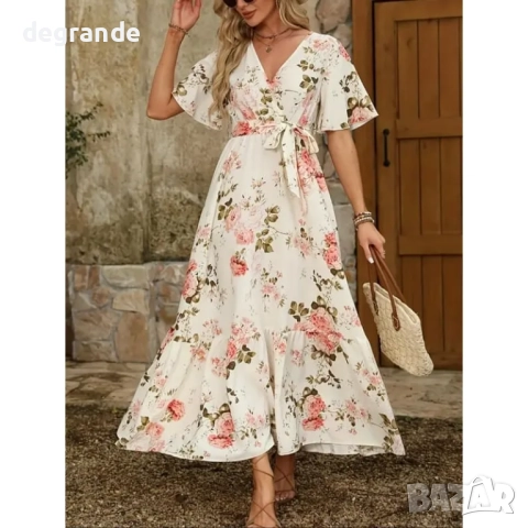 Разкроена рокля на цветя с ръкав камбана модел прегърни ме, снимка 3 - Рокли - 51611049