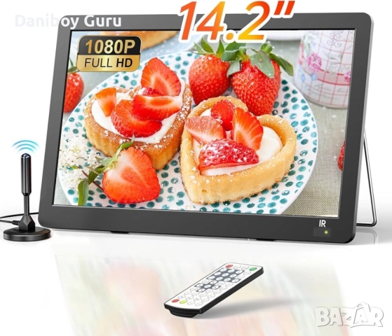 14" HD преносим телевизор, 1080P презареждащ се мини телевизор с антена и DVB-T2 