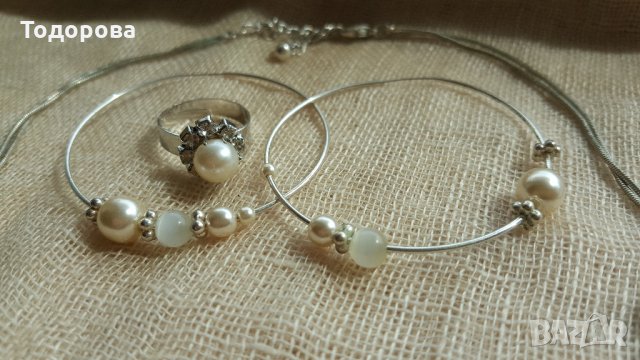 Посребрен комплект-колие,обици и пръстен, снимка 2 - Други ценни предмети - 28374785