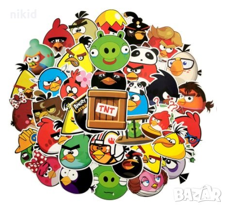 50 бр Angry Birds енгри бърдс самозалепващи лепенки стикери за украса декор картонена торта и др , снимка 2 - Други - 32690461