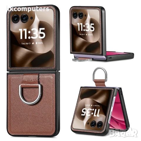 Motorola Razr 60 Ultra 5G Удароустойчив Litchi Texture/ Ring Holder Калъф и Протектор, снимка 2 - Калъфи, кейсове - 50443338
