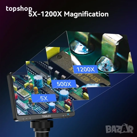 TOMLOV DM9 7" цифров микроскоп: 1080P 1200X увеличител за монетен микроскоп, 12MP ултрапрецизен ..., снимка 3 - Друга електроника - 52946995