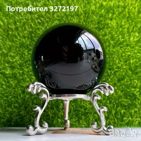 Елегантна Черна Кристална Топка с метална стойка в сребрист цвят,Фенг Шуй