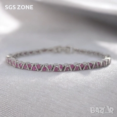 сребърна гривна с естествени рубини