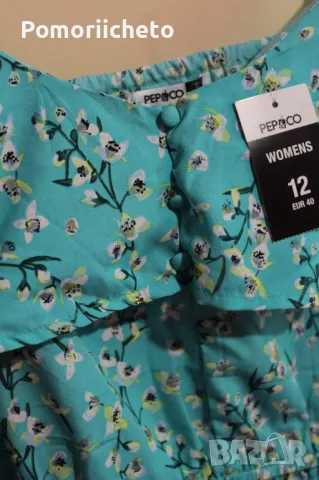 Нова рокля с етикет в тюркоазено с флорални мотиви, снимка 2 - Рокли - 47412387