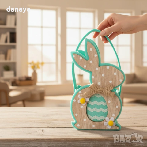 6410 Декоративна великденска кошничка за яйца Зайче, снимка 4 - Декорация за дома - 53427085