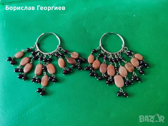 Сребърни обеци с гранати и ахат