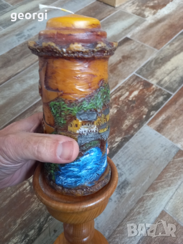 Немски дървен свещник със свещ ръчна изработка , снимка 5 - Декорация за дома - 44864869