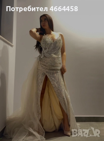 Бална бежова рокля с камъни, снимка 4 - Рокли - 52587697