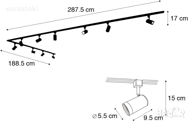 Qazqa  Jeana - Модерна алуминиева 1-фазна шинна осветителна система с 10 лампови точки, дължина 476 , снимка 3 - Лампи за таван - 52030396
