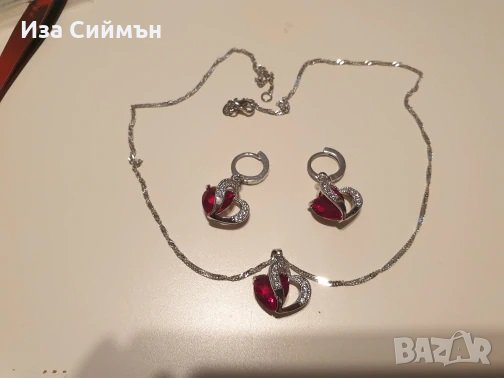 Комплект сребърни обици и колие със син сапфир, топаз, аметист и рубин, снимка 9 - Бижутерийни комплекти - 32502557