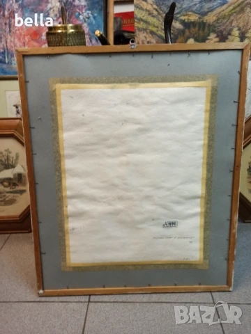 Рамкиран акварел с паспарту на художника Ангел Шарлиев -Първи сняг в Боженци., снимка 5 - Антикварни и старинни предмети - 50554306
