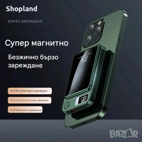 Магнитен безжичен Power Bank 10 000 mAh – супер бързо зареждане, Type-C и USB портове, снимка 5 - Безжични зарядни - 51920021