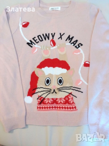 Коледен пуловер с коте на H&M - 10-12 г