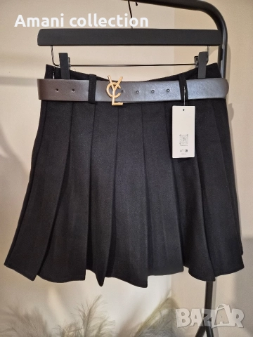 Плисирана пола от вълна с коланче, снимка 13 - Поли - 52308019